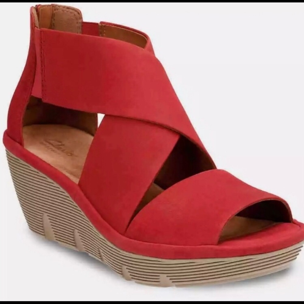 Rare Clarks Nubuck Red Sandals